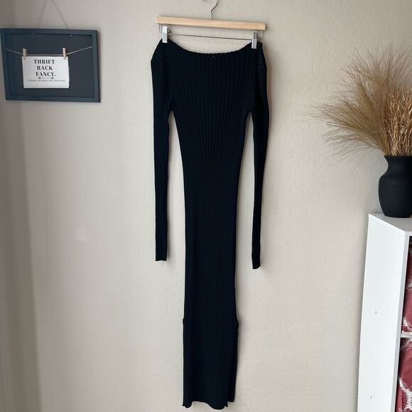 Toteme Dress Ribbed Knit Black Long Sleeve Orville Midi Dress‎ Size Medium - Picture 2 of 13